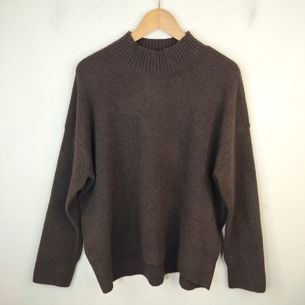 Uniqlo Wool BlendMock Neck Sweater Oversize XL Women Minimalist Dark Brown